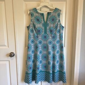 Liz Claiborne Blue and Green Circle Pattern Midi Dress